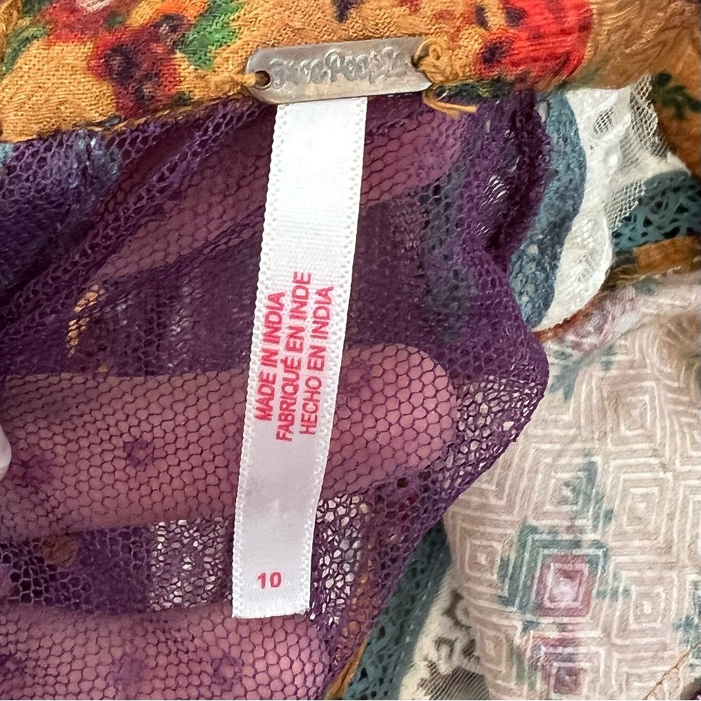 Free People Multicolor patches lace detailed Long Sleeve mesh back Dress, sz 10 - Picture 7 of 7